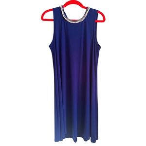 Karl Lagerfeld Paris Blue Pearl Chain Embellished Shift Dress Womens 8